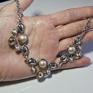 Brighton 16-18" Pastille Collar Faux Pearl & Crystal Necklace Silver Plated